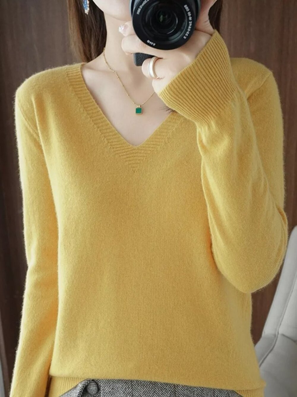 V-Neck Solid Color Sweater - Picture 11 of 16
